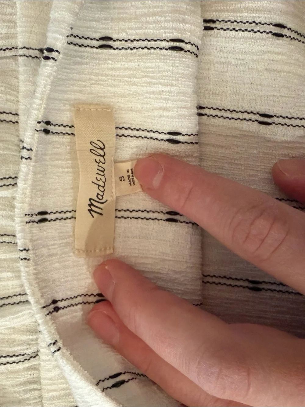 Madewell White Pinstripe Puff-Sleeve Square-Neck Top